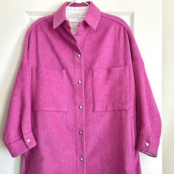 Women's IRO PARIS Bardak Wool Blend Shirt Jacket in Pink Size FR34 US2 - Picture 1 of 12